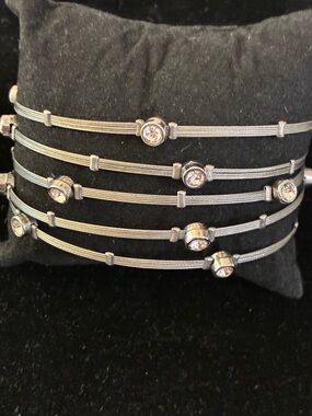 EUC  Silver Tone Multi-Row Bracelet Set with Crystal Accents set of 5